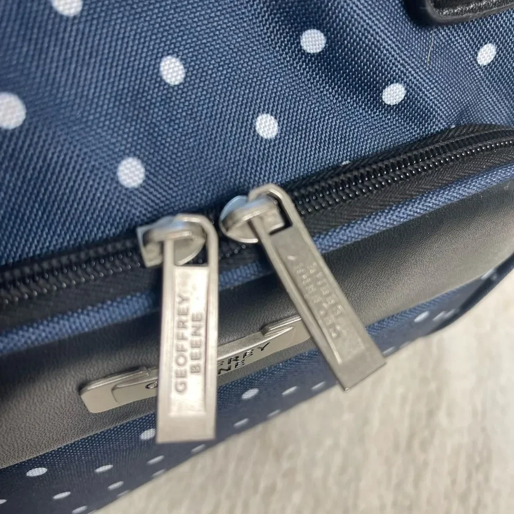 Geoffrey Beene Executive Women Bag Navy Blue & White Polka Dots Canvas .